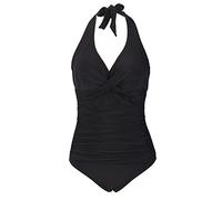 Bslingerie® Women Halter Pin Up Classic Monokini One Piece Swimsuits (L, Black - Halter)