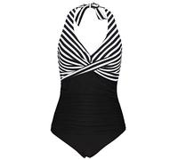 Bslingerie® Women Halter Pin Up Classic Monokini One Piece Swimsuits (L, Black Stripes)
