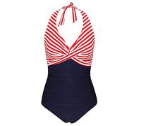 Bslingerie® Women Halter Pin Up Classic Monokini One Piece Swimsuits (S, Red Stripes)