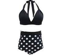 Bslingerie® Women Halter Retro High Waisted Bikini Swimsuit 2 Pcs Set (S, Polka Dots)