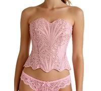 bslingerie Women Lace Trim Floral Sheer Lace Up Patchwork Bustier Corset Top, Light Pink, S