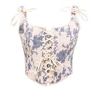 Bslingerie® Women Retro Vintage Victorian Animal Cat Print Bustier Renaissance Crop Top Tank Top Corset (XL, Blue Floral)
