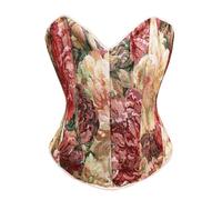Bslingerie® Women Retro Vintage Victorian Animal Cat Print Bustier Renaissance Crop Top Tank Top Corset (XXL, Red Floral)