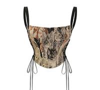 Bslingerie® Women Retro Vintage Victorian Animal Cat Print Bustier Renaissance Crop Top Tank Top Corset (XXL, Cat Print w/Strap)