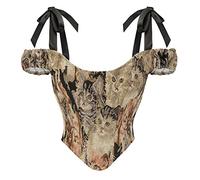 Bslingerie® Women Retro Vintage Victorian Animal Cat Print Bustier Renaissance Crop Top Tank Top Corset (XXL, Cat Print w/Sleeve)