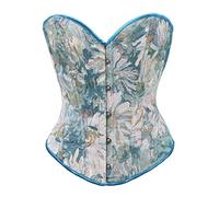 Bslingerie® Women Retro Vintage Victorian Animal Cat Print Bustier Renaissance Crop Top Tank Top Corset (XXL, Blue Floral Brocade)