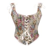 Bslingerie® Women Retro Vintage Victorian Animal Cat Print Bustier Renaissance Crop Top Tank Top Corset (L, Peony Floral)