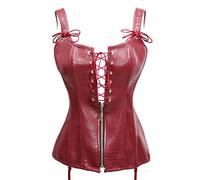 Bslingerie® Womens Faux Leather Renaissance Steampunk Bustier Corset (L, Red)