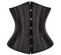 Bslingerie® Womens Floral Brocade Underbust Corset (UK 14-16 (XL), Black Satin)