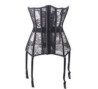 Bslingerie® Womens Floral Brocade Underbust Corset (UK 14-16 (XL), Black with Garters)