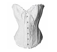 Bslingerie® Womens Floral Lace Satin Overbust Corset (L), White Brocade