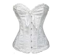 Bslingerie® Womens Floral Lace Satin Overbust Corset (S, White Brocade)