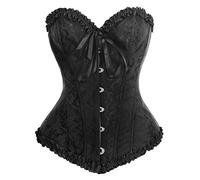 Bslingerie® Womens Floral Lace Satin Overbust Corset (UK 10-12 (M), Black Brocade)