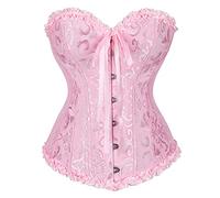 Bslingerie Women's Floral Overbust Corset Top - Vintage Jacquard Lace-Up Bustier - Waist Cincher Shapewear Bodice for Parties, Festivals & Clubwear