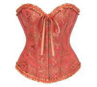 Bslingerie Women's Floral Overbust Corset Top - Vintage Jacquard Lace-Up Bustier - Waist Cincher Shapewear Bodice for Parties, Festivals & Clubwear