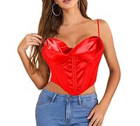 Bslingerie® Womens Satin Ruffled Party Wear Outfit Crop Top Bustier Shapewear (XL, Red)