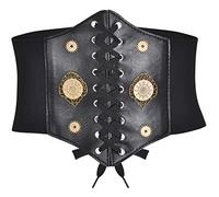 Bslingerie® Womens Steampunk Faux Leather Waspie Belt Corset (Gear - Black, M)