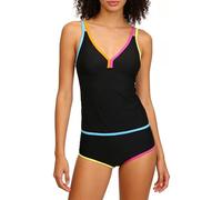 bslingerie Womens Swimsuits Tankini Bathing Suit Neon Trim Two Piece Swimwear with High Waisted Bottoms