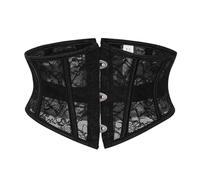 Bslingerie Women's Underbust Corset Belt - Vintage Floral Jacquard Waist Cincher, Renaissance Steampunk Style Boned Body Shaper (UK, Alpha, M, Regular, Regular, Standard, Black Lace)