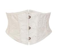 Bslingerie Women's Underbust Corset Belt - Vintage Floral Jacquard Waist Cincher, Renaissance Steampunk Style Boned Body Shaper (UK, Alpha, XL, Regular, Regular, Standard, White Floral Embroidery)