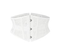 Bslingerie Women's Underbust Corset Belt - Vintage Floral Jacquard Waist Cincher, Renaissance Steampunk Style Boned Body Shaper (UK, Alpha, S, Regular, Regular, Standard, White Lace)
