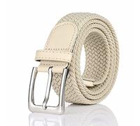 BSLLNEK Elastic Braided Belt, 1 3/8", Woven Stretch Belt for Golf Casual Jeans Shorts Pants, Beige, X-Large (41-44" Waist)