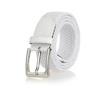 BSLLNEK Elastic Braided Belt, 1 3/8", Woven Stretch Belt for Golf Casual Jeans Shorts Pants, White, Large (37-40" Waist)