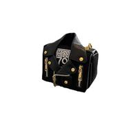 BSLONG Jacket Crossybody Bag for Women, Leather Velvet Spliced Hip-hop Style Chain Shoulder Bag for Biker Bag Messenger Bag, Black