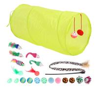 BSLSVGE Cat Feather Toy Set Interactive Kitten Toys Assortment with Tunnel Stick Balls Bells for Indoor Outdoor Play Safe Durable Plush Plastic Material 18PCS