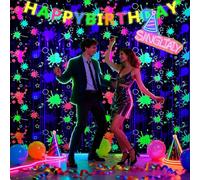 BSLVWG 2 Packs Glow in the Dark Foil Fringe Curtain,3.3x6.6ft Blacklight Reactive Fluorescent Tinsel Backdrop Luminous Streamers for Birthday, Wedding, Neon Party Decorations Supplies,Waterproof (3)