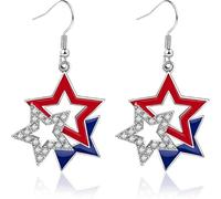 BSLVWG 4th of July Independence Day Patriotic Earring American Flag Five-pointed Star Dangle Earrings 250th Anniversary USA Earrings Patriotic Red White Blue Earring (01)