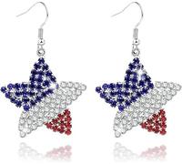 BSLVWG 4th of July Independence Day Patriotic Earring American Flag Five-pointed Star Dangle Earrings 250th Anniversary USA Earrings Patriotic Red White Blue Earring (02)