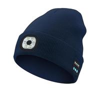 BSLVWG Bluetooth Beanie Hat Light,4 LED USB Rechargeable Wireless Headphones Tech Caps,Unisex Winter Knit Hat Torch for Night Walking Running Cycling Hiking Camping (UK, Alpha, One Size, Navy)