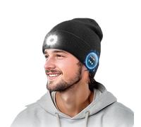 BSLVWG Bluetooth Beanie Hat Light,4 LED USB Rechargeable Wireless Headphones Tech Caps,Unisex Winter Knit Hat Torch for Night Walking Running Cycling Hiking Camping (UK, Alpha, One Size, Black)