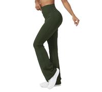 BSLVWG Bootcut Yoga Pants for Women,High Waist Flared Leggings Wide Leg Bottom Bootleg Tummy Control Workout Gym Casual Work Flare Trousers, Fitness Tights (UK, Waist, M, Regular, Regular, Green)