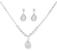 BSLVWG Bridal Wedding Jewellery Set Silver Rhinestone Necklaces and Earrings Set Sparkly Crystal Dangle Drop Earrings Necklace Jewellery Set for Women and Girls