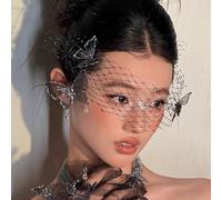 BSLVWG Butterfly Birdcage Veils Wedding Face Veil with Hair Pins Sexy Black Bridal Veils Bandeau Veil Bridal Hair accessories for Women