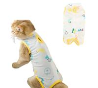 BSLVWG Cat Recovery Suit,Cute Pattern Breathable Cat Onesie for Cats After Surgery Female，Cone of Shame Alternative for Cats Anti Licking,Post-Surgery or Skin Diseases Protection (Yellow, M)