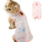 BSLVWG Cat Recovery Suit,Cute Pattern Breathable Cat Onesie for Cats After Surgery Female，Cone of Shame Alternative for Cats Anti Licking,Post-Surgery or Skin Diseases Protection (Pink, XL)