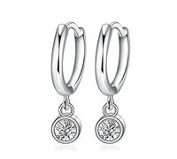 BSLVWG CZ Dangle Hoop Earrings for Women Girls 925 Sterling Silver Charms Minimalist Tiny Round Cubic Zirconia Drop Dangling Cartilage Helix Tragus Diamond Solicate Hypoallergenic Jewelry