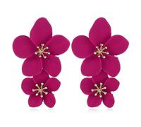 BSLVWG Flower Earrings Double Flower Gold Statement Earrings for Women, Hypoallergenic Silver Floral Earrings Large Gold Earrings for Women Girls Boho Beach Holiday Jewelry Gift (Hot Pink)