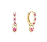 BSLVWG Heart Love Dangle Drop Cartilage Small Huggie Hoop Earrings with Cubic Zircon For Women Girls Minimalist S925 Sterling Silver Cuff Hoops Dainty Hypoallergenic Jewelry Gifts for Her (Hot Pink)