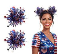 BSLVWG July 4th Patriotic Pom Pom Hair Clips,Independence Day Foil Tinsel Hair Claw Clips Cheer Bow Hair Barrette Glitter Red White Blue Accessories Party Favor National Day Hair Accessories (03)