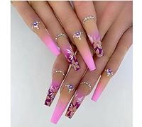 BSLVWG Long False Nails Gold Foil Press on Ballerina Acrylic Stick on 24pcs for Women and Girls (08) (E)