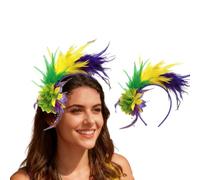 BSLVWG Mardi Gras Headbands,Sequins Glitter Feather Hair Band with Fleur De Lis & Mask,1920s Carnival Masquerade Fascinator Headpiece,Vintage Tea Party Cocktail Wedding Accessory (B)