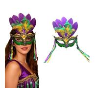 BSLVWG Mardi Gras Mask with Feathers,Carnival Parade Faux Feather Face Masks Masquerade Venetian Party New Orleans Novelty Decorations Fantasy Party Cosplay Costume (B)