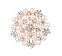BSLVWG Pearl Rhinestone Brooch Pin for Women Vintage Baroque Round Crystal Pearl Boho Brooches Lapel Pins Xmas Festival Jewelry Gift Daily Jewelry Scarves Shawl Clip Dress Hat Accessories (Gold)