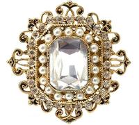 BSLVWG Rhinestone Brooch Pin for Women Gold Baroque Rectangle Crystal Pearl Boho Victorian Style Brooches Lapel Pins Dress Suit Clothes Accessories Wedding Christmas Festival Jewelry Gift (White)