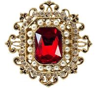 BSLVWG Rhinestone Brooch Pin for Women Gold Baroque Rectangle Crystal Pearl Boho Victorian Style Brooches Lapel Pins Dress Suit Clothes Accessories Wedding Christmas Festival Jewelry Gift (Red)
