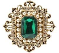 BSLVWG Rhinestone Brooch Pin for Women Gold Baroque Rectangle Crystal Pearl Boho Victorian Style Brooches Lapel Pins Dress Suit Clothes Accessories Wedding Christmas Festival Jewelry Gift (Green)